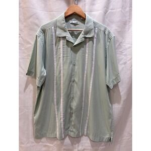 Cubavera Mens XL Green Short Sleeve Guayabera Camp Shirt Striped Pintuck